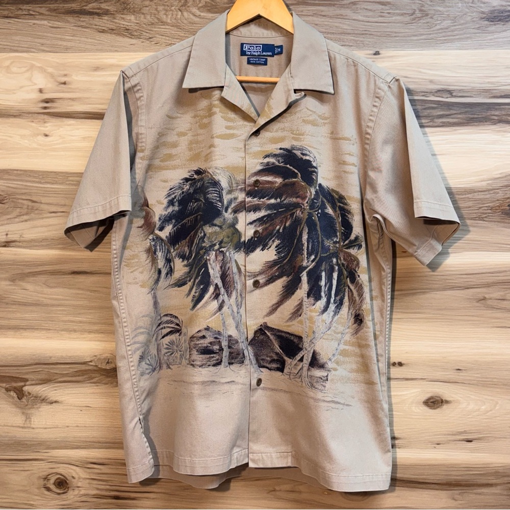 Vintage 90’s Polo Camp shirt by Ralph Lauren. Khaki colored size medium.
